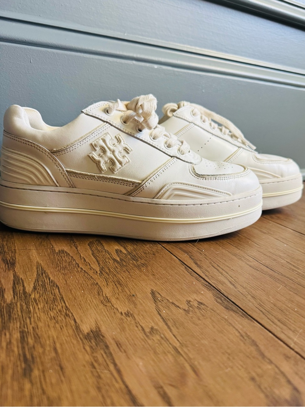 Tory Burch Cream Low-Platform Sneakers with Logo